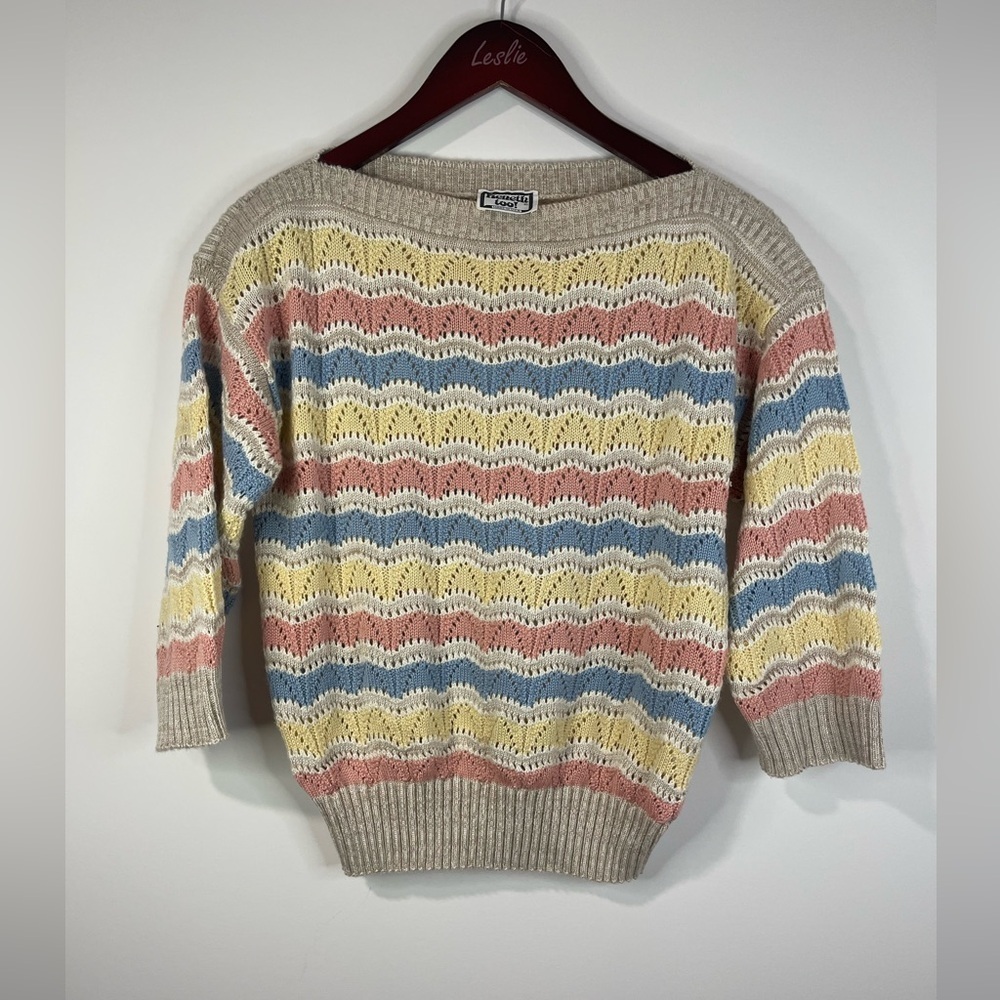 Keneth Too open knit sweater Crochet‎ Y2K Rainbow
